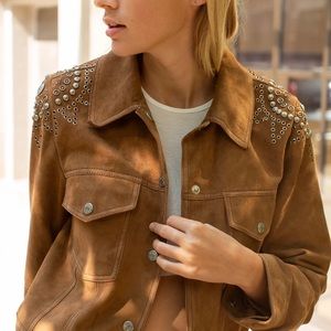 New Free People Studded embellished Jaya Suede Shirt Jacket